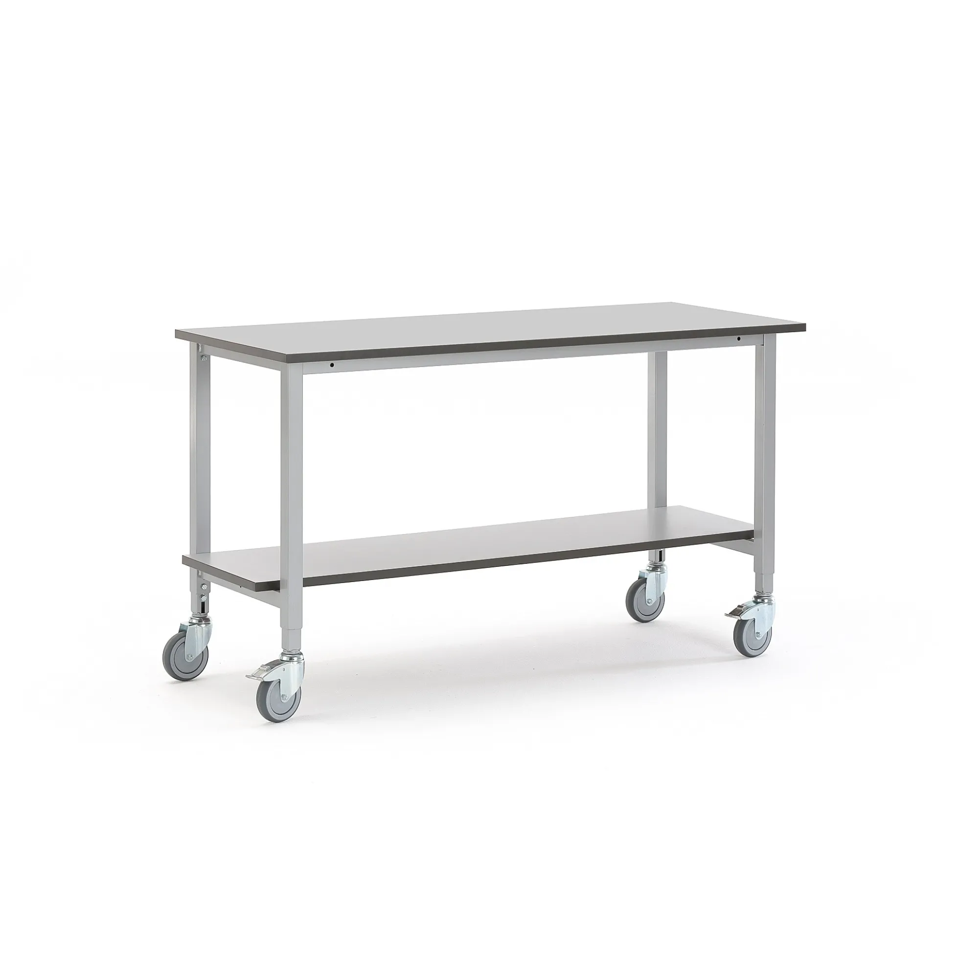 Teollisuuspöytä MOTION Pyörät, alahylly, 1500x600 mm, harmaa
