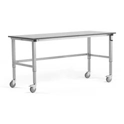 Teollisuuspöytä MOTION Pyörät, manuaalisesti korkeussäädettävä, 2000x800 mm, 150 kg, harmaa