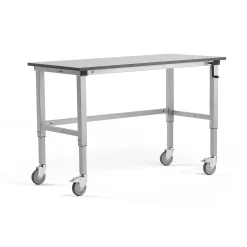 Teollisuuspöytä MOTION Pyörät, manuaalisesti korkeussäädettävä, 1500x600 mm, 150 kg, harmaa