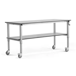 Teollisuuspöytä MOTION Pyörät, manuaalisesti korkeussäädettävä, 2000x800 mm,alahylly, 150 kg, harmaa