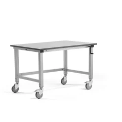 Teollisuuspöytä MOTION Pyörät, manuaalisesti korkeussäädettävä, 1200x800 mm, 150 kg, harmaa