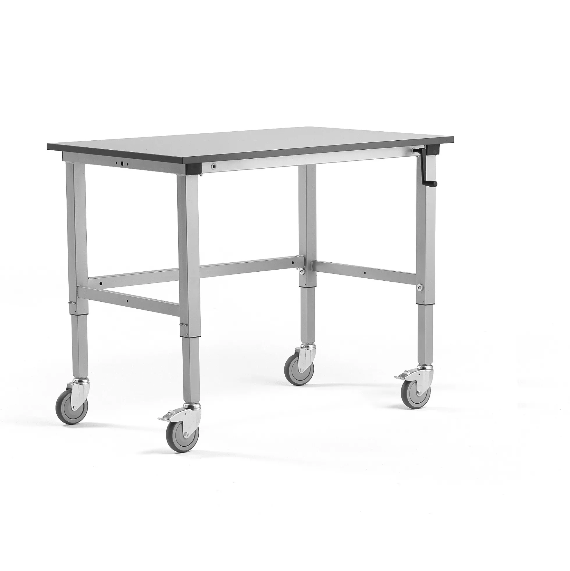 Teollisuuspöytä MOTION Pyörät, manuaalisesti korkeussäädettävä, 1200x800 mm, 150 kg, harmaa