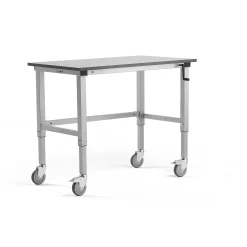 Teollisuuspöytä MOTION Pyörät, manuaalisesti korkeussäädettävä, 1200x600 mm, 150 kg, harmaa