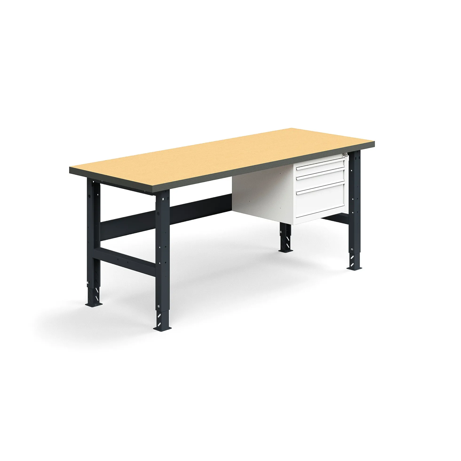 Teollisuuspöytä TRUST 3 laatikkoa, 2000x760 mm, 300 kg, kovalevy