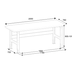 Teollisuuspöytä TRUST 2000x760 mm, 600 kg, teräs