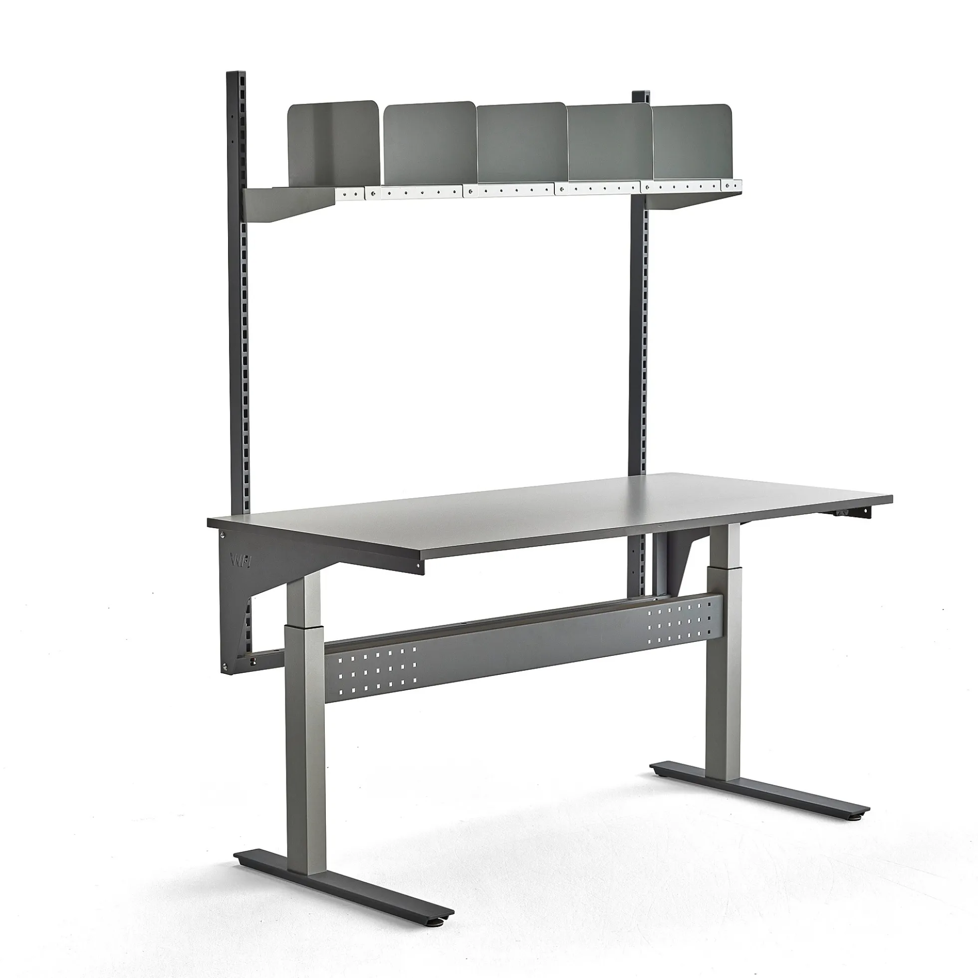 Teollisuuspöytä VERVE Korkeussäädettävä, 200 kg, 1600x800 mm, hyllyt