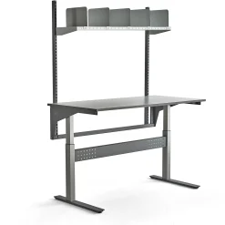 Teollisuuspöytä VERVE Korkeussäädettävä, 200 kg, 1600x800 mm, hyllyt