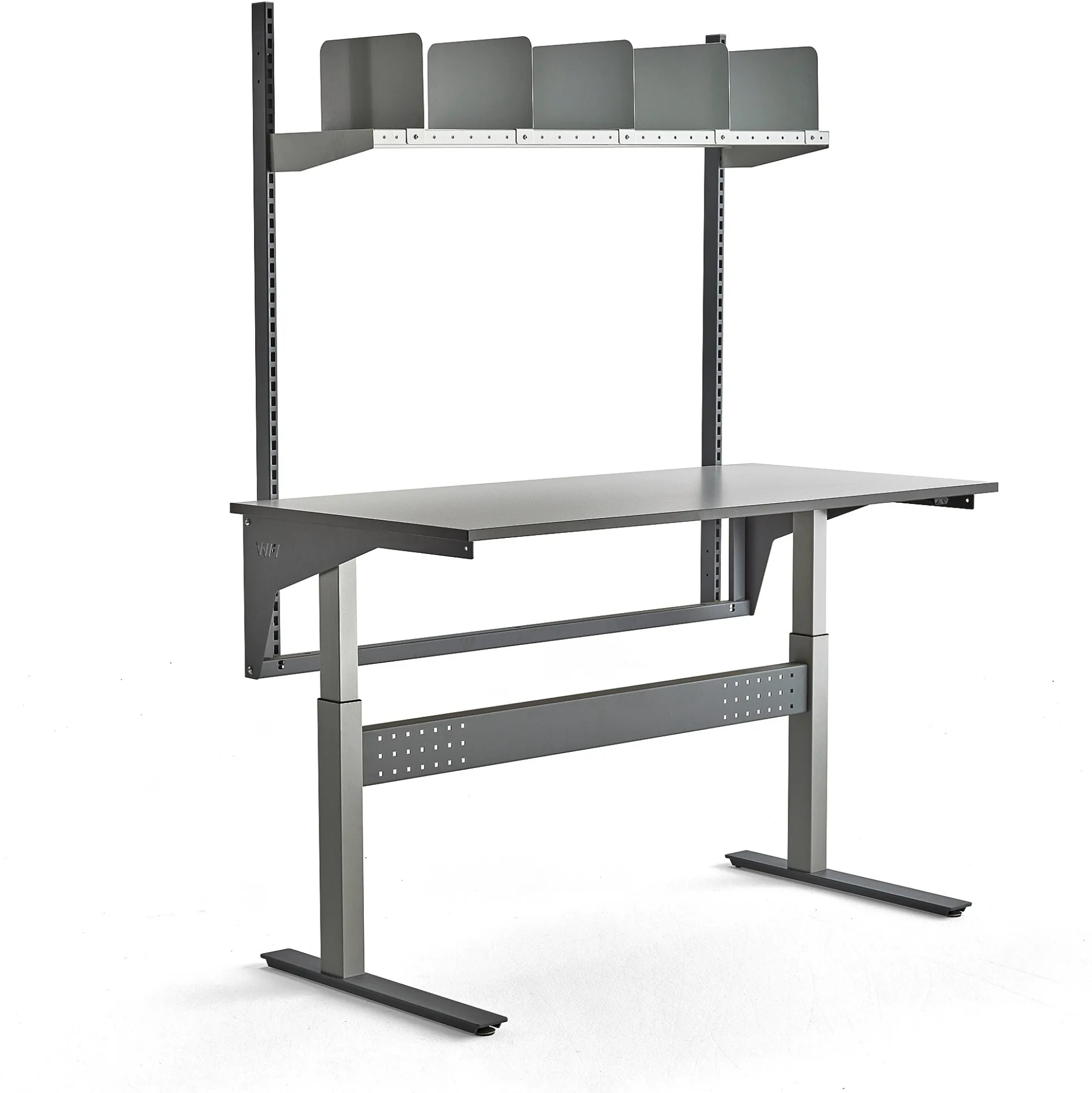 Teollisuuspöytä VERVE Korkeussäädettävä, 200 kg, 1600x800 mm, hyllyt