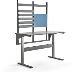 Teollisuuspöytä VERVE Korkeussäädettävä, 200 kg, 1600x800 mm, työkalupaneeli + ripustuskiskot
