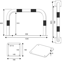 Törmäyssuoja Suoramalli, Ø89mm, 600x1200 mm, paksuus: 3,2 mm