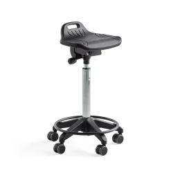 Työjakkara PEYTON Istuin polyuretaanista, pyörät, jalkarengas, 710-970 mm