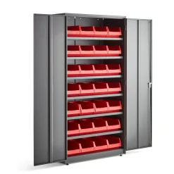 Työkalukaappikokonaisuus SUPPLY Koodilukko, 6 hyllytasoa, 28 vetolaatikkoa, 1900x1020x500 mm, harmaa