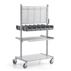 Työkaluteline Pyörällinen, sis. ottolaatikot, 1650x925x606 mm
