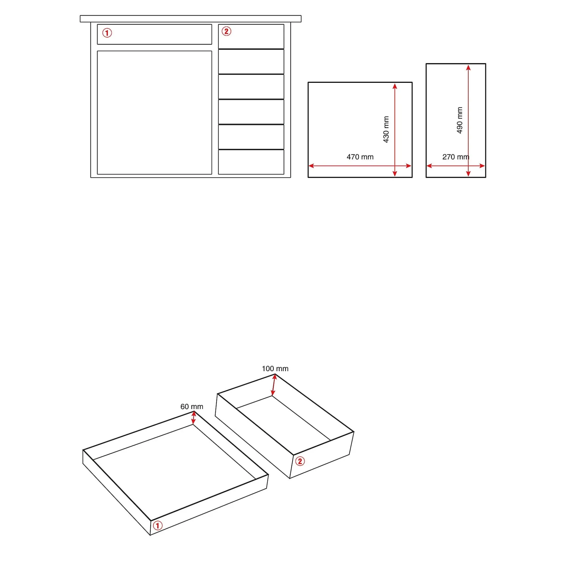Työpenkki FLEX Pyörällinen, kaappi, 7 laatikkoa, 990x595x900 mm