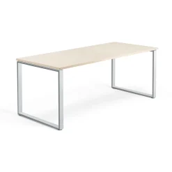 Työpöytä QBUS Kiinteä korkeus, O-jalusta, 1800x800 mm, hopeanharmaa jalusta, koivu