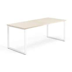 Työpöytä QBUS Kiinteä korkeus, O-jalusta, 1800x800 mm, valkoinen jalusta, koivu