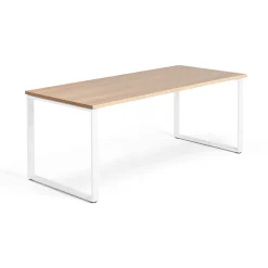 Työpöytä QBUS Kiinteä korkeus, O-jalusta, 1800x800 mm, valkoinen jalusta, tammi