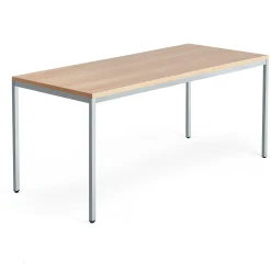 Työpöytä QBUS Kiinteä korkeus, 4 suoraa jalkaa, 1800x800 mm, hopeanharmaa jalusta, tammi
