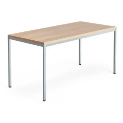 Työpöytä QBUS Kiinteä korkeus, 4 suoraa jalkaa, 1600x800 mm, hopeanharmaa jalusta, tammi