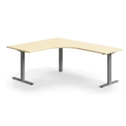Työpöytä QBUS L-muotoinen, 1600x2000 mm, T-jalusta, hopeanharmaa jalusta, koivu