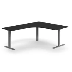 Työpöytä QBUS L-muotoinen, 1600x2000 mm, T-jalusta, hopeanharmaa jalusta, musta