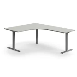 Työpöytä QBUS L-muotoinen, 1600x2000 mm, T-jalusta, hopeanharmaa jalusta, vaaleanharmaa