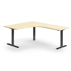 Työpöytä QBUS L-muotoinen, 1600x2000 mm, T-jalusta, musta jalusta, koivu