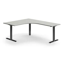 Työpöytä QBUS L-muotoinen, 1600x2000 mm, T-jalusta, musta jalusta, vaaleanharmaa