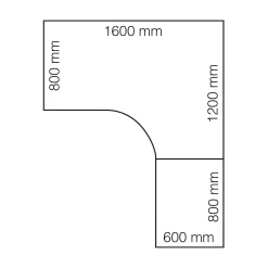 Työpöytä QBUS L-muotoinen, 1600x2000 mm, T-jalusta, valkoinen jalusta, koivu