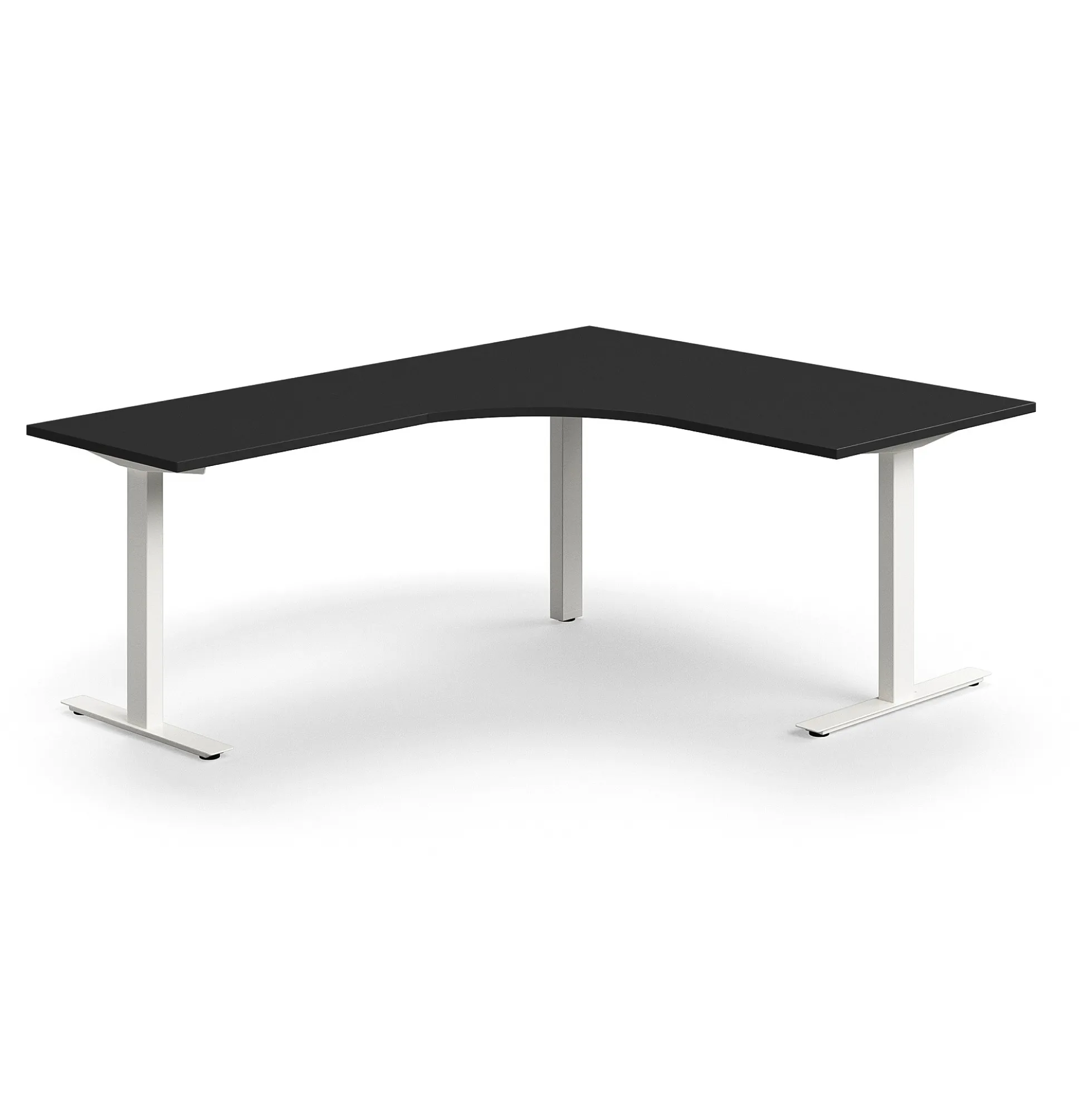 Työpöytä QBUS L-muotoinen, 1600x2000 mm, T-jalusta, valkoinen jalusta, musta