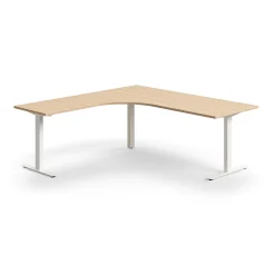 Työpöytä QBUS L-muotoinen, 2000x2000 mm, T-jalusta, valkoinen jalusta, tammi