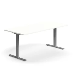 Työpöytä QBUS Suora pöytälevy, 1800x800 mm, T-jalusta, hopeanharmaa jalusta, valkoinen