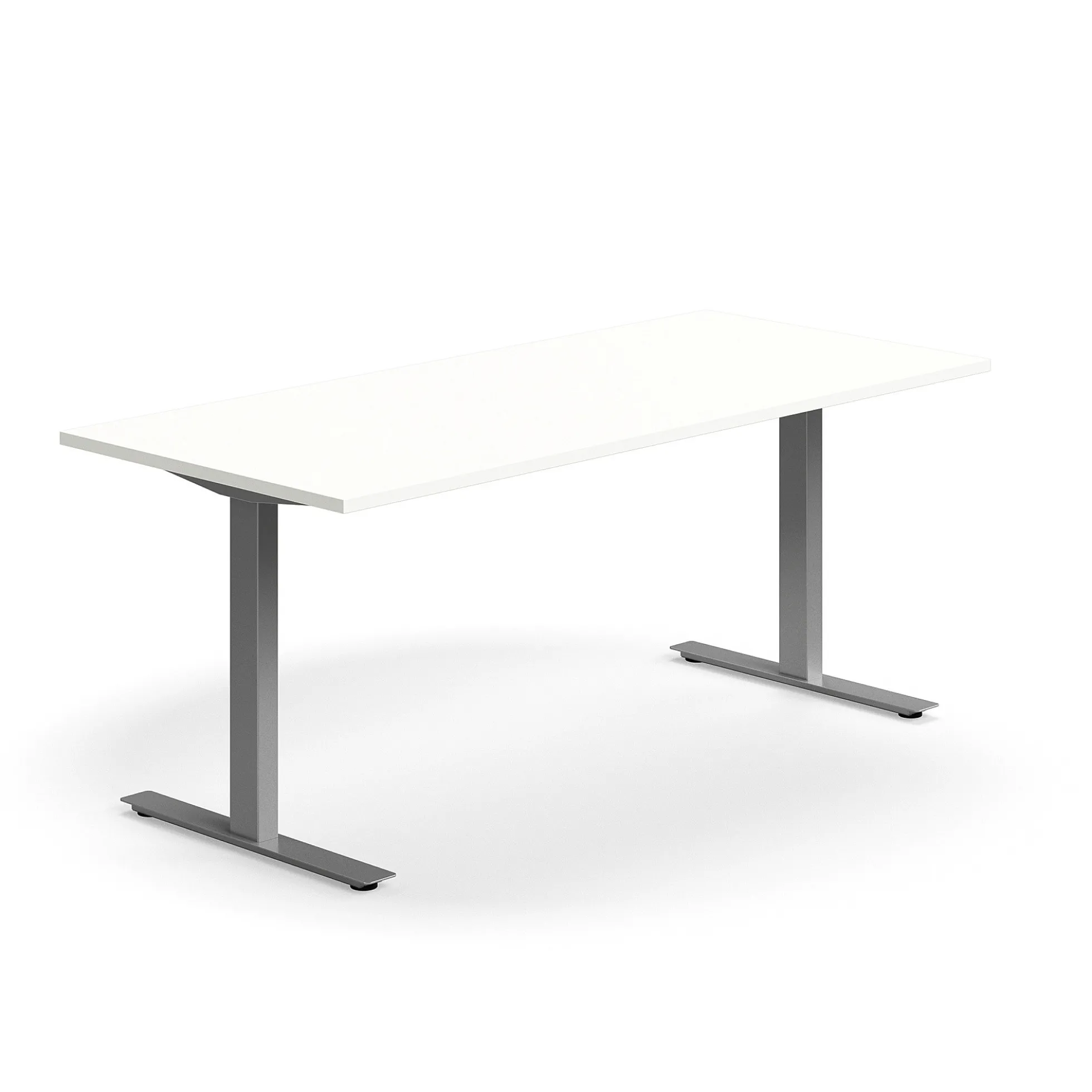 Työpöytä QBUS Suora pöytälevy, 1800x800 mm, T-jalusta, hopeanharmaa jalusta, valkoinen