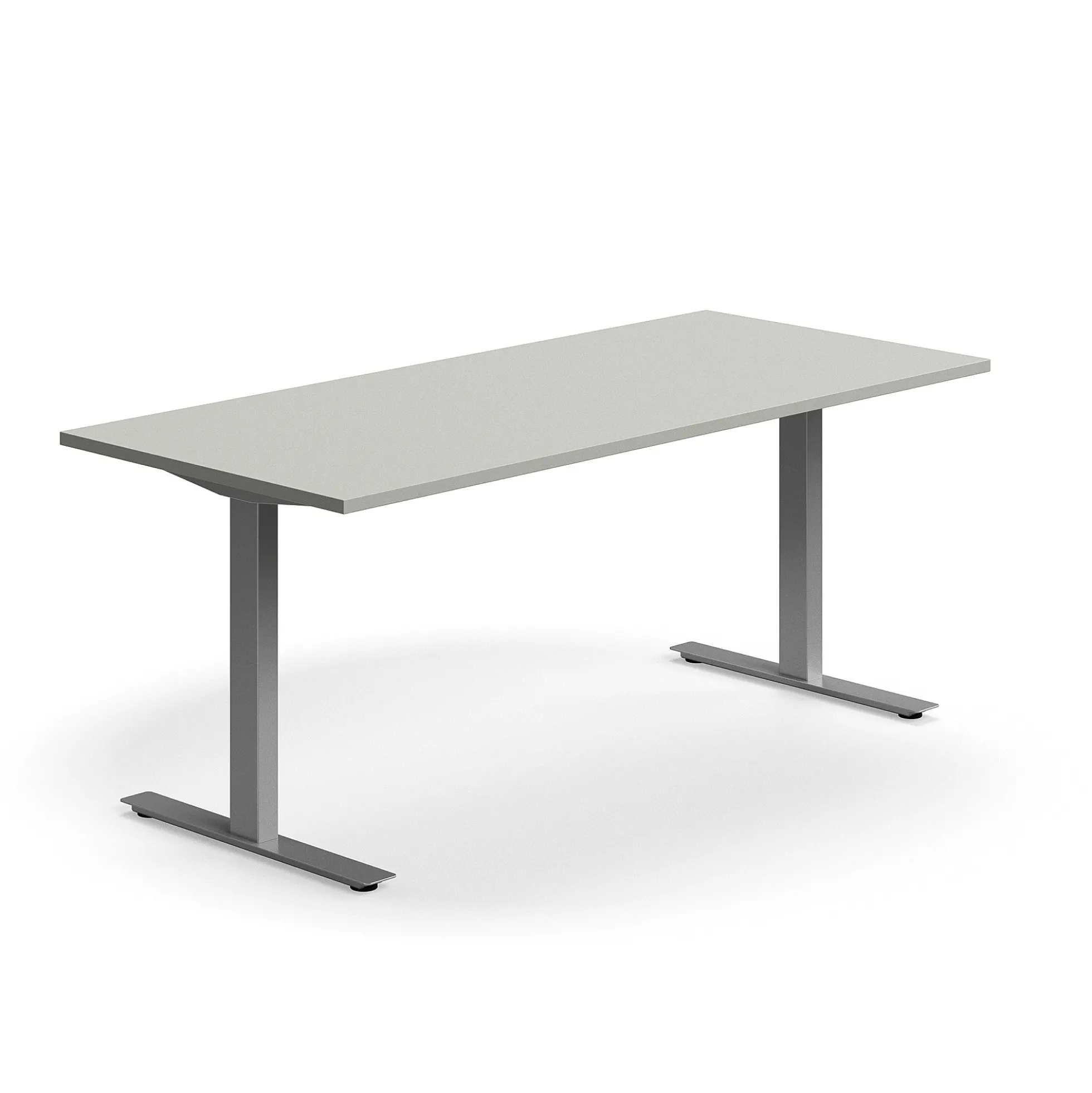 Työpöytä QBUS Suora pöytälevy, 1800x800 mm, T-jalusta, hopeanharmaa jalusta, vaaleanharmaa