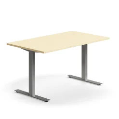 Työpöytä QBUS Suora pöytälevy, 1400x800 mm, T-jalusta, hopeanharmaa jalusta, koivu