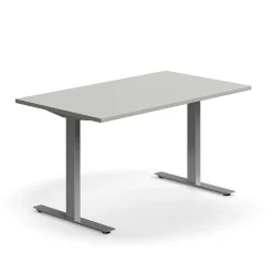 Työpöytä QBUS Suora pöytälevy, 1400x800 mm, T-jalusta, hopeanharmaa jalusta, vaaleanharmaa
