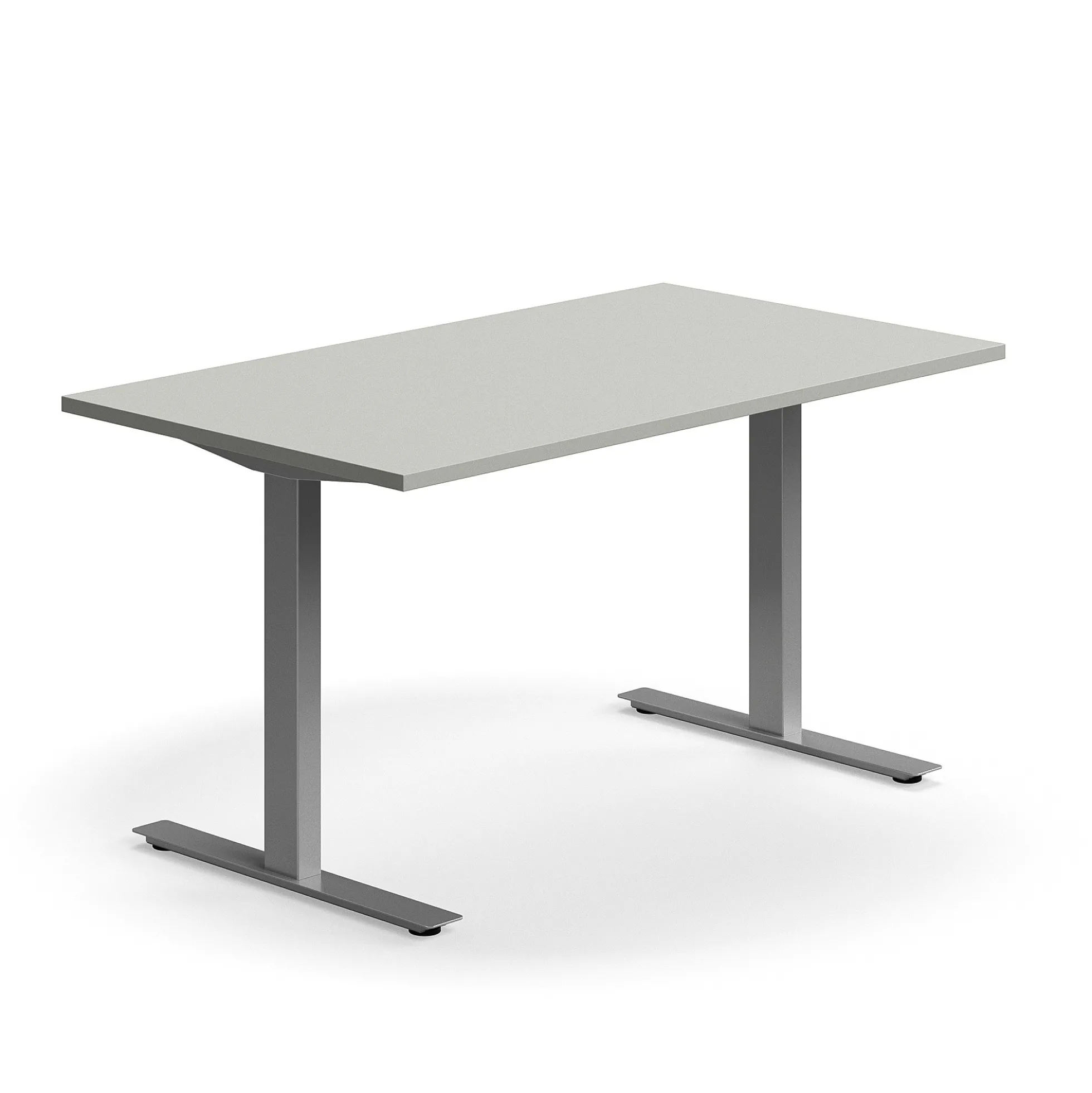 Työpöytä QBUS Suora pöytälevy, 1400x800 mm, T-jalusta, hopeanharmaa jalusta, vaaleanharmaa