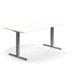 Työpöytä QBUS Suora pöytälevy, 1600x800 mm, T-jalusta, hopeanharmaa jalusta, valkoinen