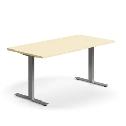 Työpöytä QBUS Suora pöytälevy, 1600x800 mm, T-jalusta, hopeanharmaa jalusta, koivu