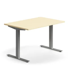 Työpöytä QBUS Suora pöytälevy, 1200x800 mm, T-jalusta, hopeanharmaa jalusta, koivu