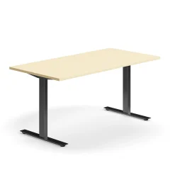 Työpöytä QBUS Suora pöytälevy, 1600x800 mm, T-jalusta, musta jalusta, koivu