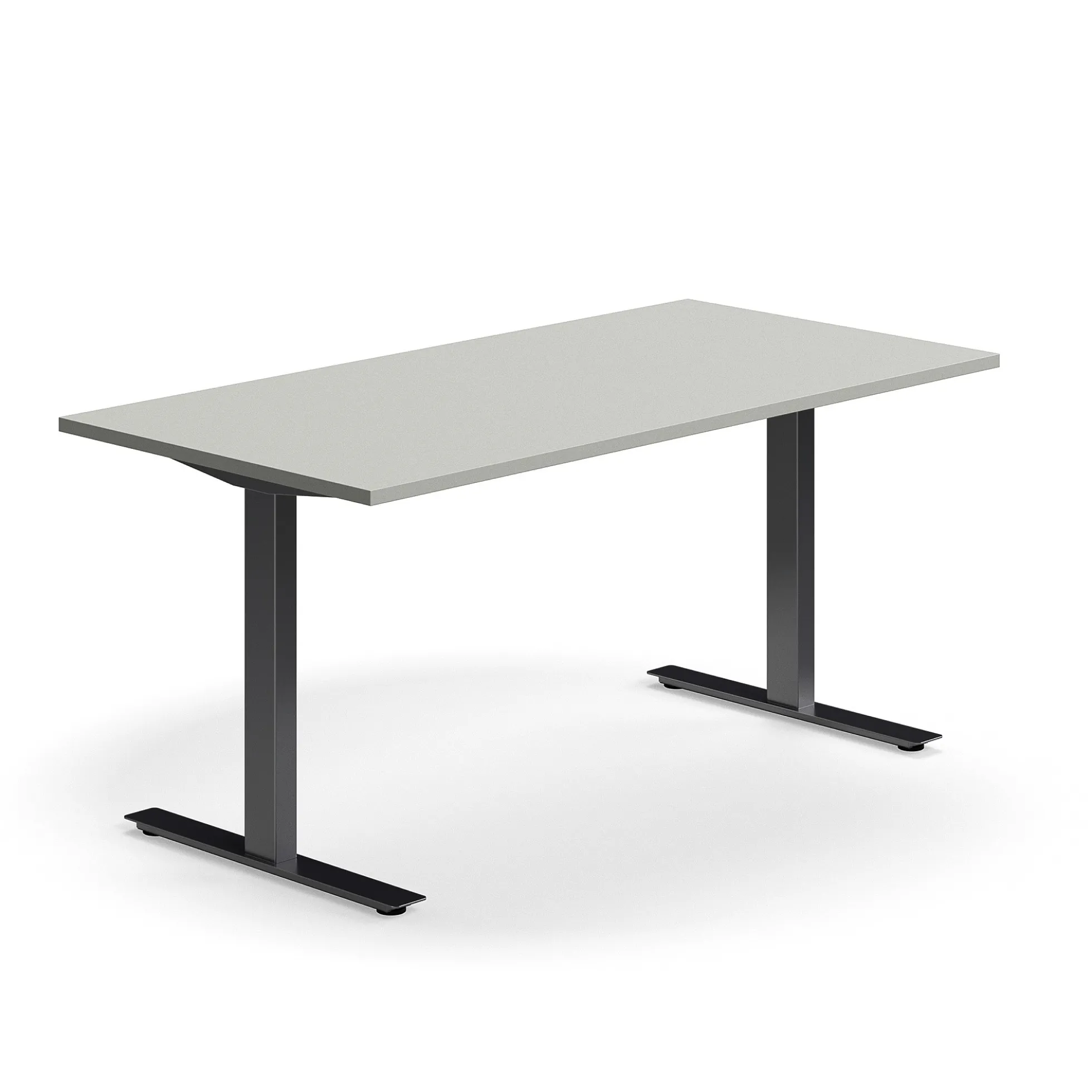 Työpöytä QBUS Suora pöytälevy, 1600x800 mm, T-jalusta, musta jalusta, vaaleanharmaa