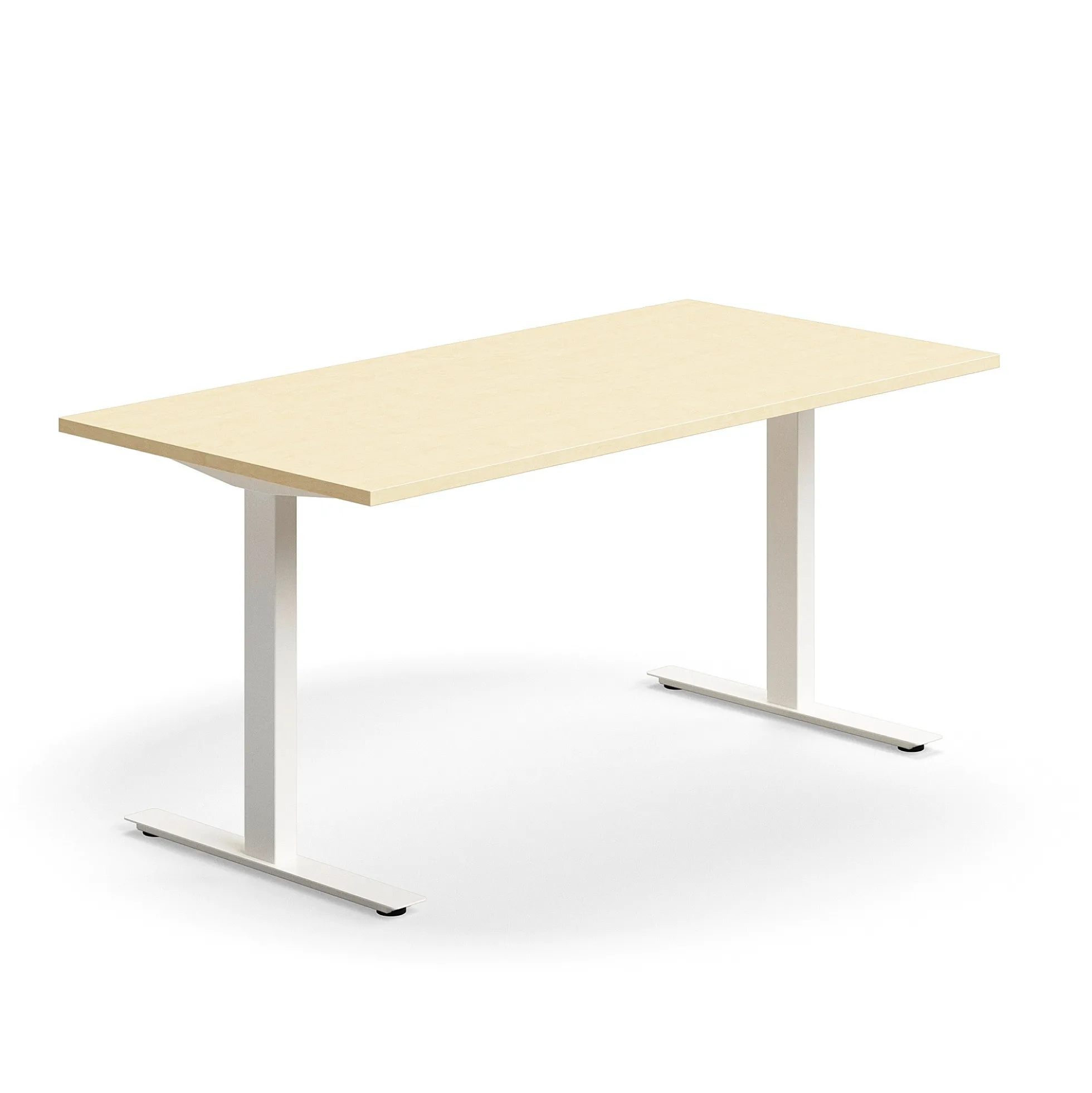 Työpöytä QBUS Suora pöytälevy, 1600x800 mm, T-jalusta, valkoinen jalusta, koivu