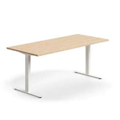 Työpöytä QBUS Suora pöytälevy, 1800x800 mm, T-jalusta, valkoinen jalusta, tammi