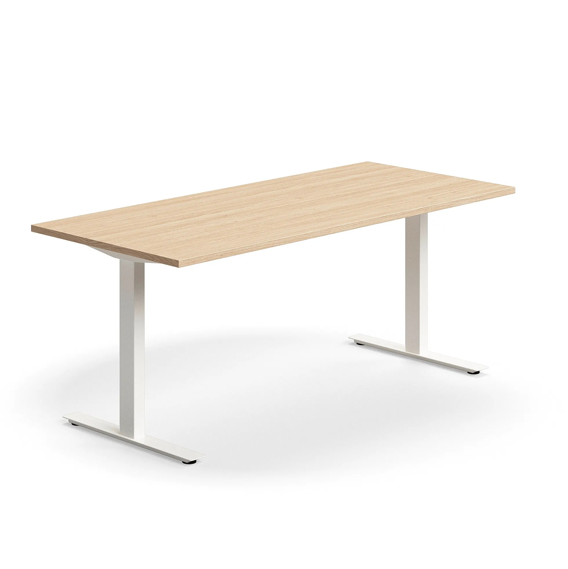 Työpöytä QBUS Suora pöytälevy, 1800x800 mm, T-jalusta, valkoinen jalusta, tammi