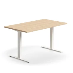 Työpöytä QBUS Suora pöytälevy, 1400x800 mm, T-jalusta, valkoinen jalusta, tammi