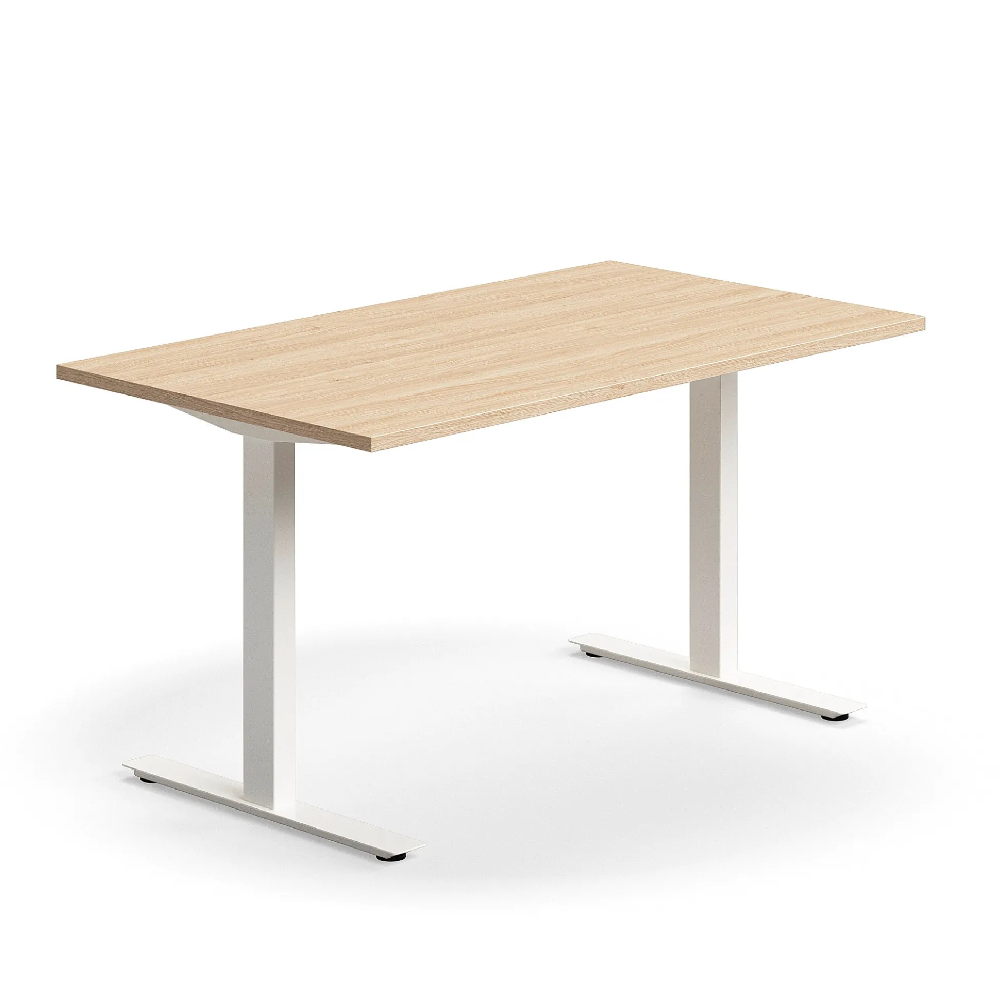Työpöytä QBUS Suora pöytälevy, 1400x800 mm, T-jalusta, valkoinen jalusta, tammi