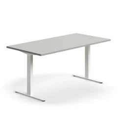 Työpöytä QBUS Suora pöytälevy, 1600x800 mm, T-jalusta, valkoinen jalusta, vaaleanharmaa