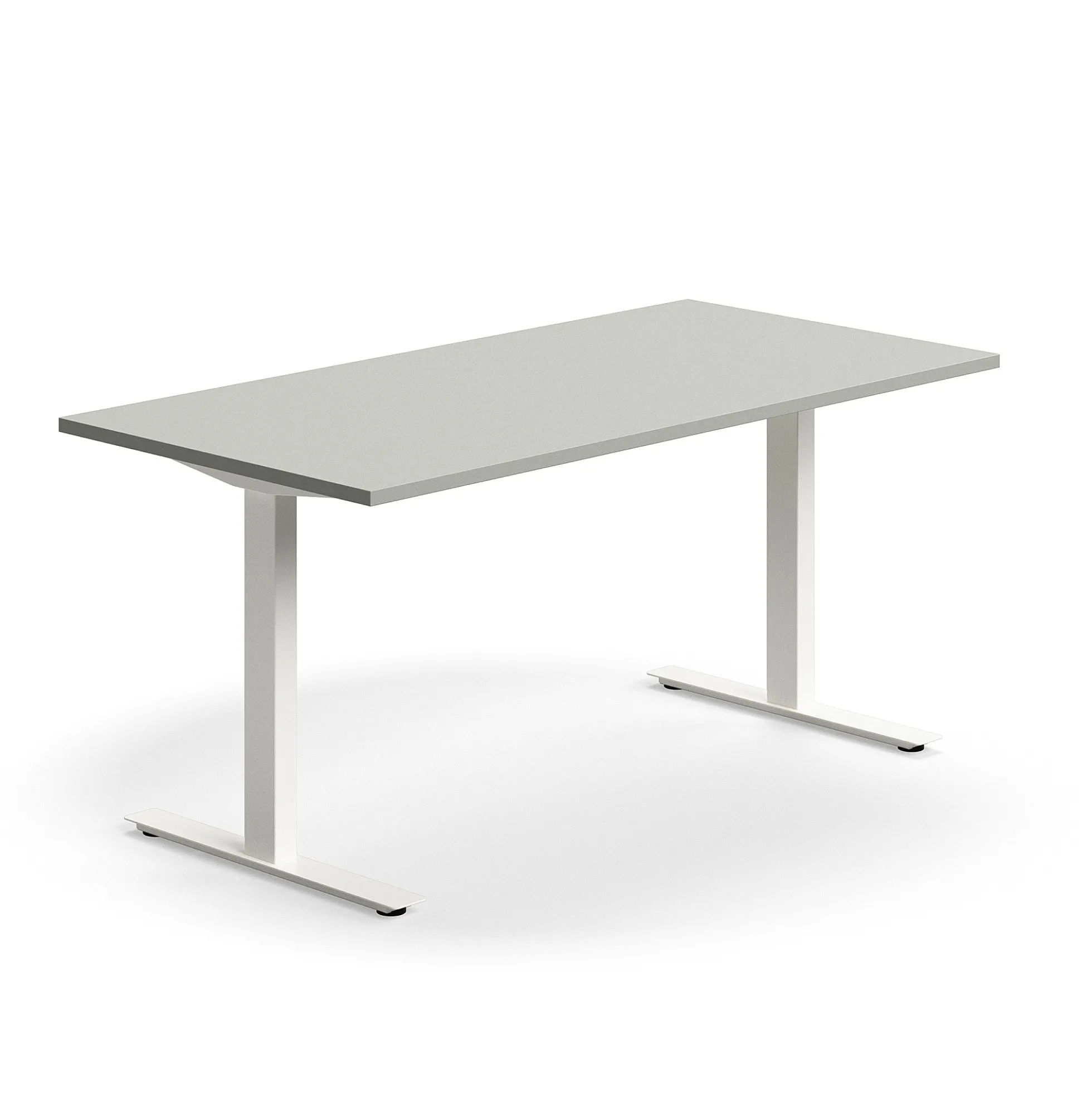 Työpöytä QBUS Suora pöytälevy, 1600x800 mm, T-jalusta, valkoinen jalusta, vaaleanharmaa