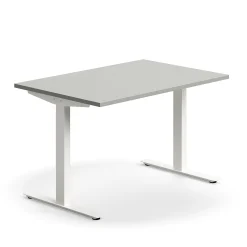 Työpöytä QBUS Suora pöytälevy, 1200x800 mm, T-jalusta, valkoinen jalusta, vaaleanharmaa